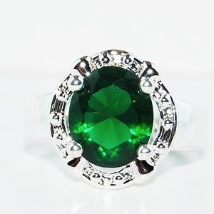925 Silver Emerald Ring, Size 8